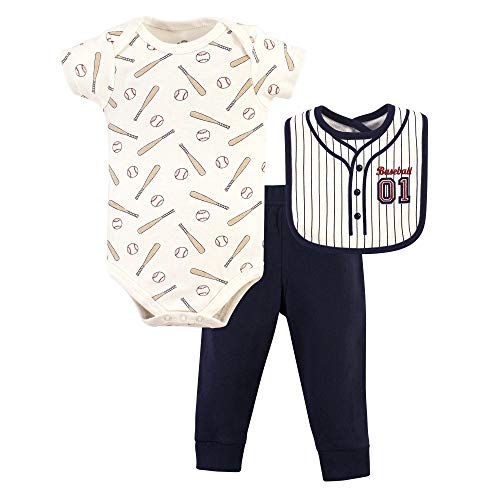 Image of Little Treasure Unisex Baby Bodysuit, Pant and Bib, Baseball, 3-6 Months