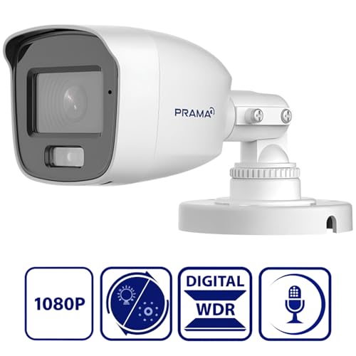 Image of Prama PT-HTD11F0E-LMFS 2MP HD Bullet Camera, Up to 20 m White Light Distance for Bright Night Imaging, Audio with Built-in Microphone, Weatherproof IP66.
