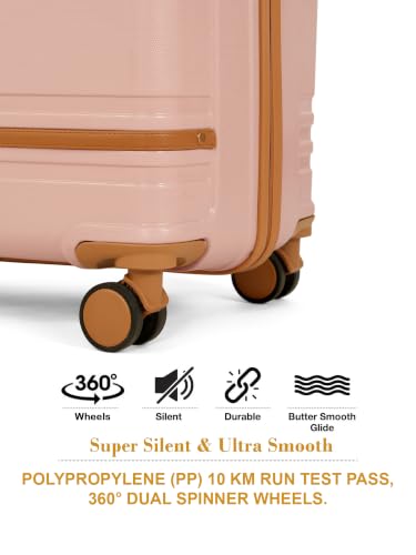 Image of Teakwood Medium Size 8 Wheels Trolley Bag, Hard Cabin with Zipper Closure, Adjustable Push Button & Cross Side Strap, Number Lock System 360 Degree (Medium, Rose)