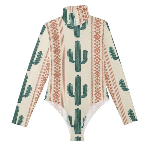 Body de manga larga para mujer GuoChe evita arrugas en la cintura estampado saguaro tribal