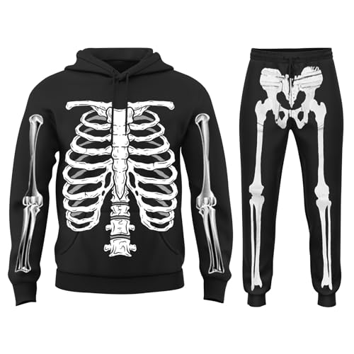 Generisch Chándal para hombre Trajes de moda para hombre, conjunto de sudadera con capucha gráfica de Halloween, ropa elegante y cómoda para hombres, para fiestas y celebraciones, ropa casual y, Negro