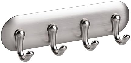iDesign York Adhesive Backed Key Holder for Wall, 1.5" x 7" x 5.5", Brushed Stainless Steel