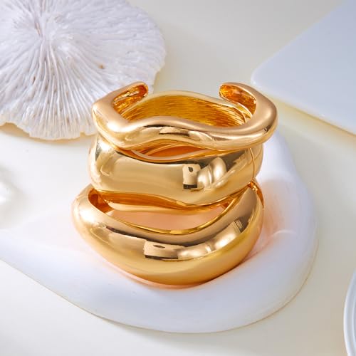 RINHOO Trendy Gold Chunky Bangle Bracelets for Women - Stackable Hinged Cuff Jewelry Sets (1-3pcs) - Image 7