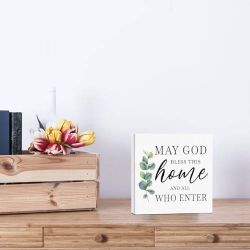 Blessed Signs for Home Christian Decor Wooden Box Sign Plaques, Rustic Religious Wood Block Plaque Box Sign Home Office Decor for Living Room Bedroom Bathroom Kitchen Desk Shelf Table - Thumbnail 4