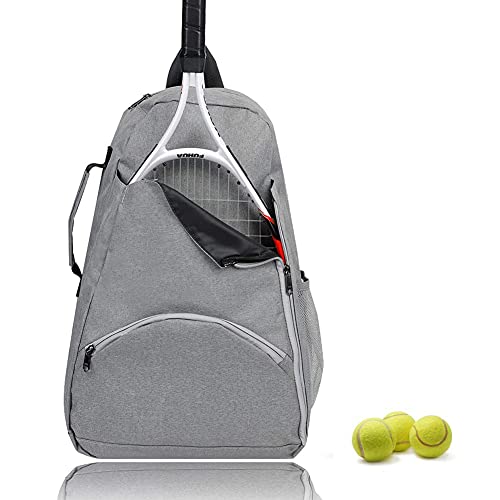 Mochila raquete de tênis grande capacidade para tênis e raquete esportes bolsa de viagem de poliéster durável mochila de tênis para Pickleball tênis raquetebol bolsa de tênis para homens e mulheres 30,48 x 16,51 x 45,72 cm, Cinza, 12 x 6.5 x 18 Inch