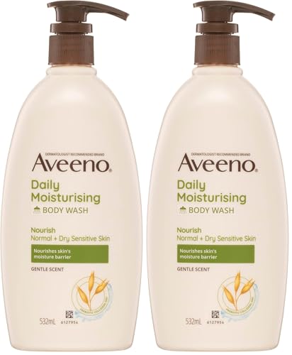 Aveeno Daily Moisturising Light Fragrance Gentle Scent Body Wash Nourish Normal Dry Sensitive Skin PH-Balanced 532mL (Pack of 2)