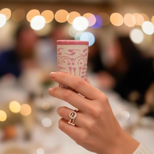 Image of Talavera Shot Glasses Set of 4 Authentic Mexican Tequila Shot Glasses - Hand-painted - 2 Oz (Pink Lace)