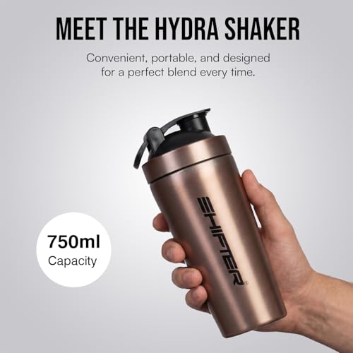 Image of Shifter Stainless Steel Gym Shaker Bottle 750ml | Leakproof Metal Protein Shaker for Men & Women | BPA Free, Odour Resistant, Rust-Free Steel Sipper for Gym, Workout & Sports (BORNZE)