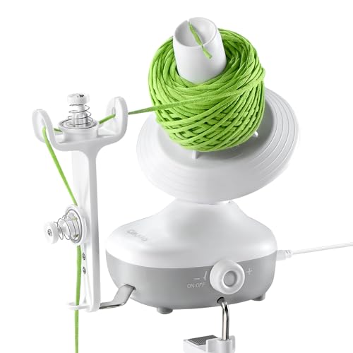 Caydo Electric Yarn Winder Automatic Yarn Cake Winder with Dual Tension Spring Stepless Speed Compact 7oz Portable Yarn Winder for Crocheting Ideal Gift for Crochet & Knitting Lovers(White)