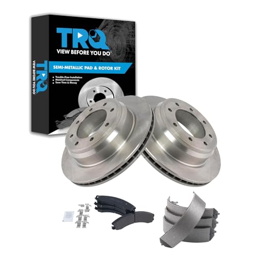 Image of TRQ Rear Brake Pad & Rotor Kit Parking Brake Shoe Set Semi-Metallic Compatible with 2012-2019 Nissan NV1500 NV2500 NV3500