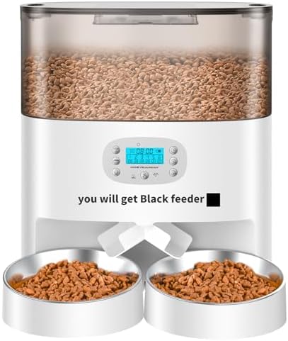 HoneyGuaridan 6L Automatic Cat Feeder for 2 Pets, Pet Food Dispenser for Cat and Dog with Desiccant Box, Timer Feeder Portion Control 1-6 Meals per Day, Dual Power Supply, Voice Recorder