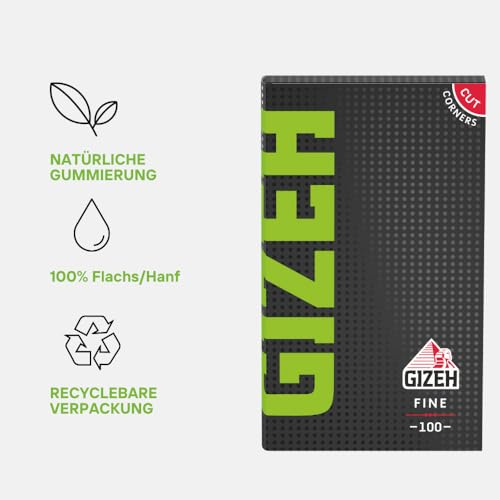 GIZEH BLACK Fine Papers – Dünne Blättchen zum Selbstdrehen - Packung mit Magnetverschluss, recyclebar - 20er Pack á 100 Premium Paper (18.5 g/m²)