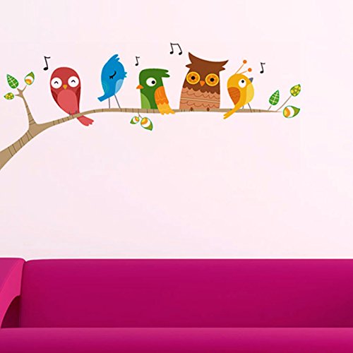 Decals Design Stickerskart Wall Stickers Singing Funny Birds (Wall Covering Area: 80cm x 40cm,Product Dimensions: 70x25cm)