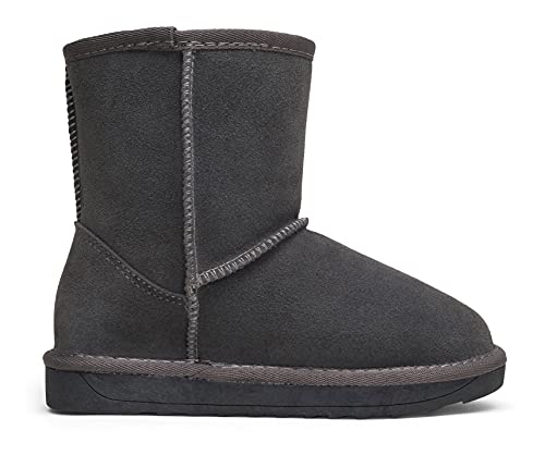 Vepose Boy's Girl's Snow Boots Grey Cow Suede Leather Warm Classic Booties For Little Kids Size 1(Ctx827 Grey 01) #TOP1