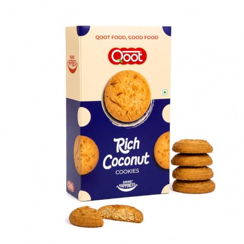 Image of Qoot Rich Coconut Cookies 200g | Made with Real Coconut Flakes | Crunchy & Delicious Tea-Time Biscuits | Perfect for Snacking & Gifting | No Artificial Flavours or Preservatives | Made With Real Coconut Flakes, No Artificial Preservatives or Additives, All-Natural Ingredients, Crunchy Biscuits