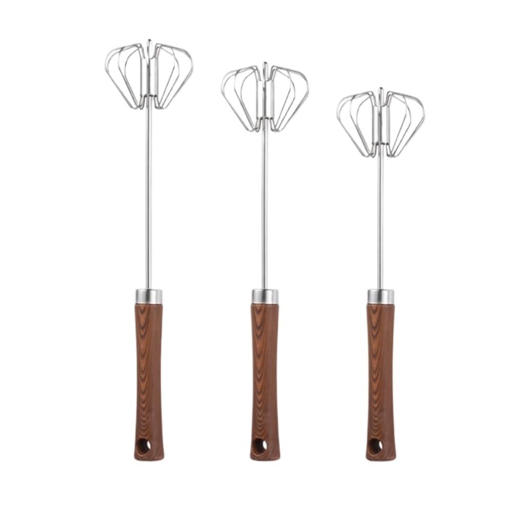 Batidora Cocina Galletas Batidora Rotativa Manual, Batidor De Huevos, Burbujeador, Grano Madera, Acero Inoxidable, Semiautomático For Hornear En Casa Hogar Leche(30.5cm)