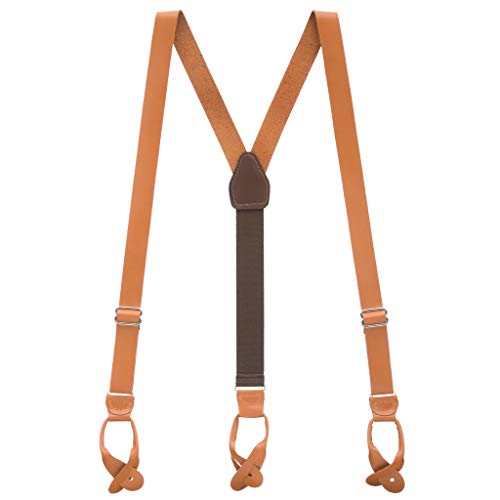 SuspenderStore Men s Plain Leather Button Suspenders - NATURAL