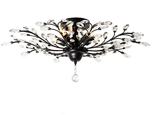 Garwarm 5 Lights Vintage Crystal Chandeliers Ceiling Lights LED Light Crystal Pendant Lighting Ceiling Light Fixtures Chandeliers Lighting for Living Room Bedroom Restaurant Porch Chandelier(Black)