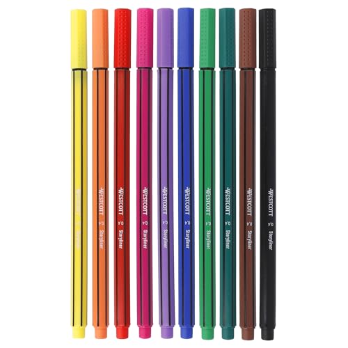 Westcott STORYLINER Fineliner Mix 10 Stück | Premium Fineliner mit 0,4mm Strichstärke | Präzise Strichführung, metalleingefasste Spitze, schnelltrocknende Tinte auf Wasserbasis | E-744256 00