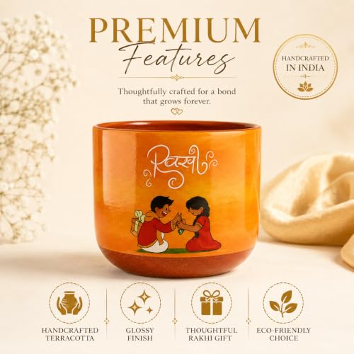 Image of Raksha Bandhan Terracotta Planter | Handcrafted Brother Sister Plant Pot | Unique Rakhi Gift | Decorative Indoor Flower Pot for Home Decor, Desk & Balcony