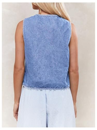 MakeMeChic Women's Jean Vest Tie Front Sleeveless Crop Denim Vest Top Jackets2