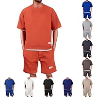 Generisch Waffle, tuta da jogging da uomo, estiva, corta, per il tempo libero, maglietta a maniche corte + pantaloni corti da jogging, set da 2 pezzi, tuta estiva per il fitness Y2K, Colore: arancione
