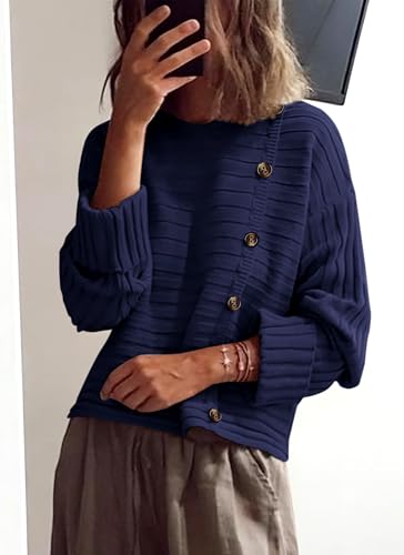 Image of PRETTYGARDEN Womens Sweaters Fall 2026 Casual Long Sleeve Crewneck Button Loose Winter Knit Pullover Sweater Tops