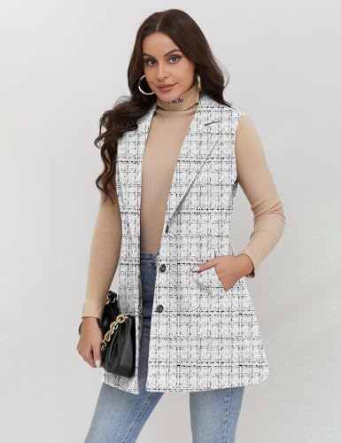 Image of IDEALSANXUN Plaid Vest for Women Fall Winter Sleeveless Blazer Jackets