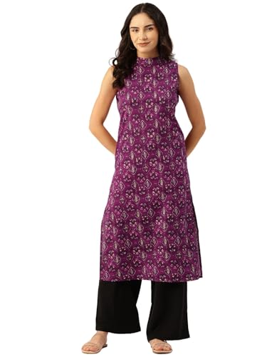 Image of feranoid Unique Printed Choker Neck Back Button Sleeveless Long Kurti
