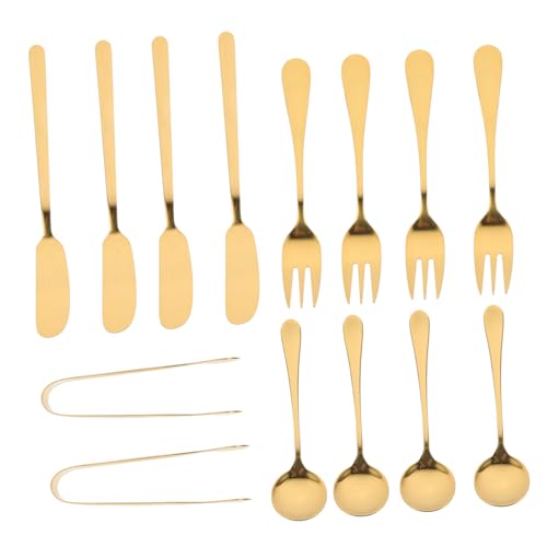 COLLBATH Stainless Steel Cheese Knife Spoon Fork Set 14-piece Cutlery Set Portable Cheese Serving Utensils for Kitchen Restaurant and Events