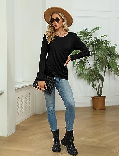Image of SimpleFun Womens Tops Long Sleeve Shirts V Neck Loose Twist Knot Fall Tunic