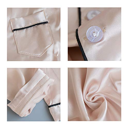 Image of Pajamas Kid Unisex Pjs Set Girls Boys Silk Pajamas Set Satin Long Sleeve 2 Piece Clasic Sleepwear for 2-12 Years Todder