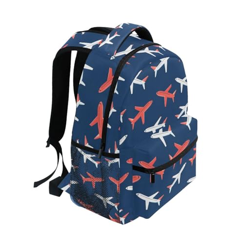 Red Airplane Blue Backpack for School Boys Girls Adults Kids Bookbag Laptop Bag 15L2