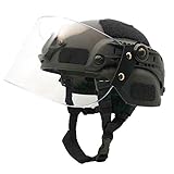 NICEWL Taktischer Helm Mit Schutzmaske - CS Transparenter Airsoft-Gesichtsschutz Police Military Paintball SWAT-Patrouillenschutzhelm, Transparente Visier-Gesichtsschutz-Gleitschiene,Black