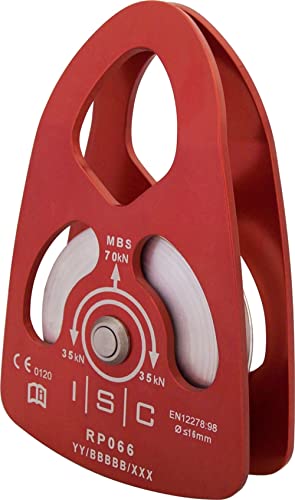 ISC 70kN MBS Large Single Prusik Minding Aluminium Rigging Pulley (max 16mm rope), RED | BUSHINGS