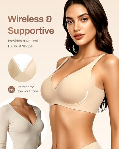 Image of Gailife Deep V Jelly Bras for Women No Underwire Wireless Seamless Push Up Bra Comfort Support Plunge Bralette Full Coverage