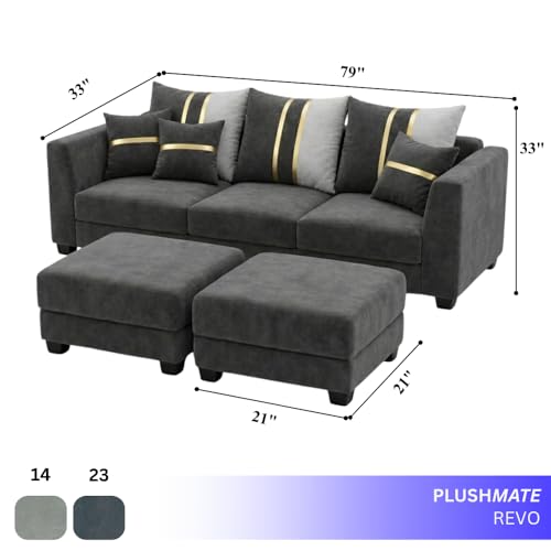 Image of Vero 5 Seater L Shape Sofa Set with 2 Movable Ottomans | Flexible Layout | Luxury Velvet Suede Fabric | Modern Living Room Sofa | Dark Grey