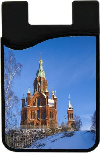 Island Gifting Neoprene Stick-on ID Card Holder for iPhone/Galaxy/Google Android Cases Featuring Image of The Uspenski Cathedral in Finland Helsinki