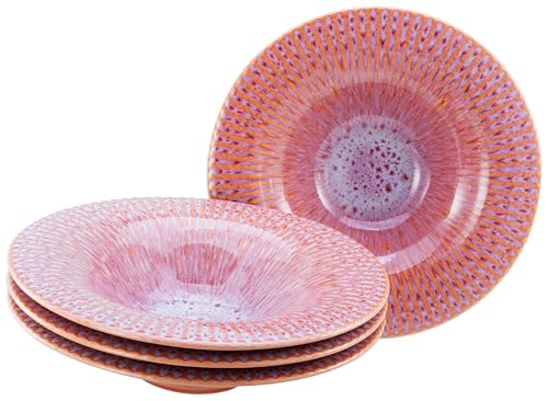 CreaTable, 24979, Serie Allegra Magic Peach, 4-teiliges Geschirrset für 4 Personen, Pastateller aus Steinzeug, spülmaschinen- und mikrowellengeeignet, Made in Europe