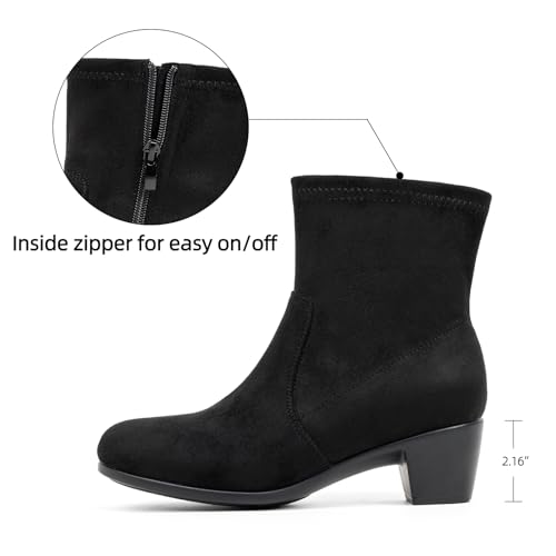 VJH confort Women's Stretch Ankle Boots Block Low Heel Almond Toe Comfy Dress Slip-on Booties with Zipper2