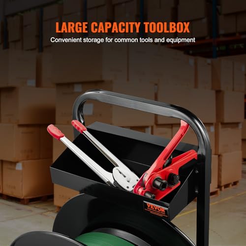 Image of VEVOR Banding Strapping Cart, for PET /PP /Fiber Strapping Coils with 8 inch or 16 inch Core Size, Heavy Duty Strapping Dispenser, Equipped with Anti-Retreat Pulleys, Upgrade Brake System, Spacious Tray