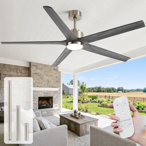72'' Outdoor Ceiling Fan for Patios, Solid Wood Gray Ceiling