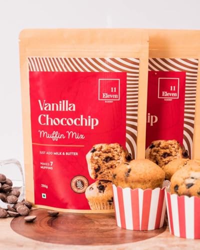 Image of 11Eleven Bakery Healthy Muffin Mix |Vanilla Chocochip 230g each | Pack of 2 | Eggless Cake Mix |Instant Muffin Cake Powder | | 2 Step - Mix & Bake |Easy to make| 100% Vegetarian|