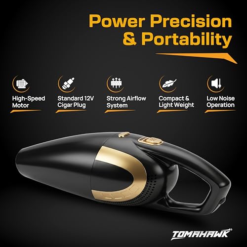 Image of Tomahawk Electric Car Vaccum Cleaner for Car & Wet Cleaning with Suction Power 5000pa | 4.5 Meter Power Cord Cable -12V DC Supply | 120 W Rated Power | 150ml Dust Cup Capacity (Electric)