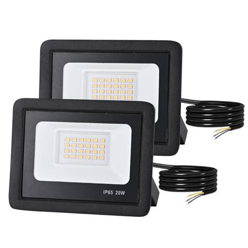FUPE Focos led exterior 20W Foco Proyector LED 6500K Amarillo cálido IP65 Impermeable focos led exterior 2200lm Floodlight para Casa,Garaje,Patio,Terraza,Campo