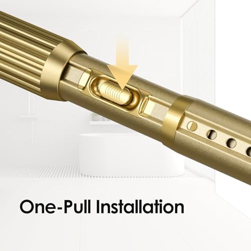 Image of Gold Tension Curtain Rod 41-84 In(4-7Ft), Curtain Rod No Drilling for Window or Bathroom,Outdoor Tension Rods for Patio, Heavy Duty Shower Rod,Rod Diameter 1.26In-One-bond stretching