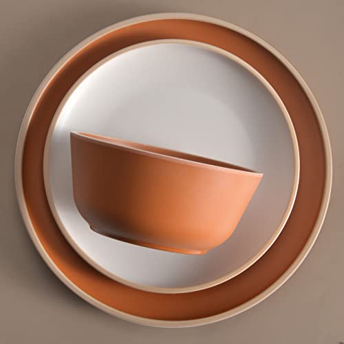 Gufaith Melamine Dinnerware Sets 12Pcs, Plates And Bowls For 4, Unbreakable Dinnerware Sets, Ideal Dinnerware For Party, Unbreakable, Bap Free, Dishwasher Safe, Red Color (Terracotta Color) #TOP4