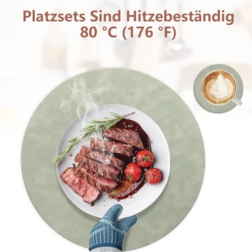 6er Set Tischset aus Leder-Imitat，Platzsets abwaschbar und wasserdicht，Platzdeckchen Lederoptik mit Untersetzer… – Ansicht 5