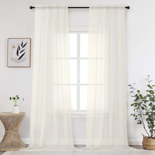 Image of OWENIE Extra Long Sheer Curtains 120 Inches Long, Sheer Curtain, Voile Rod Pocket Panels for Bedroom and Living Room (42 x 120 inches Long, Set of 2, Ivory)