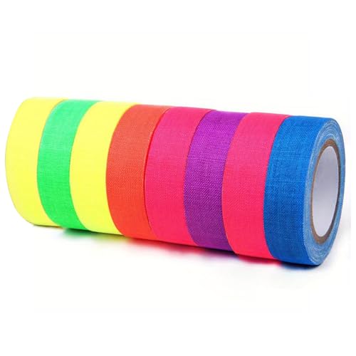 Neon-Klebeband 8 Pack, Gewickelte Klebebandrolle, Fluoreszierendes Klebeband, Uv-Schwarzlicht, Fluoreszierendes Klebeband, Neonfarbenes Stoffband FüR Partydekorationen, Halloween-Bastelarbeiten